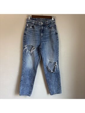 American Eagle Curvy Mom Jean Distressed Acid Wash High Rise Jeans Size 0